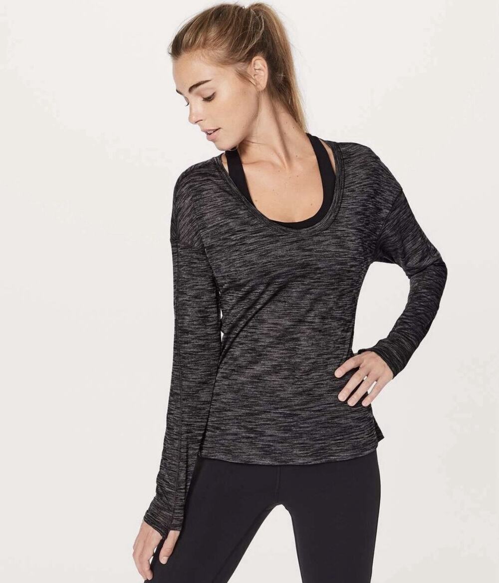 Lululemon Meant to Move Long Sleeve Top Size 6 Heathered Grey Scoop Neck